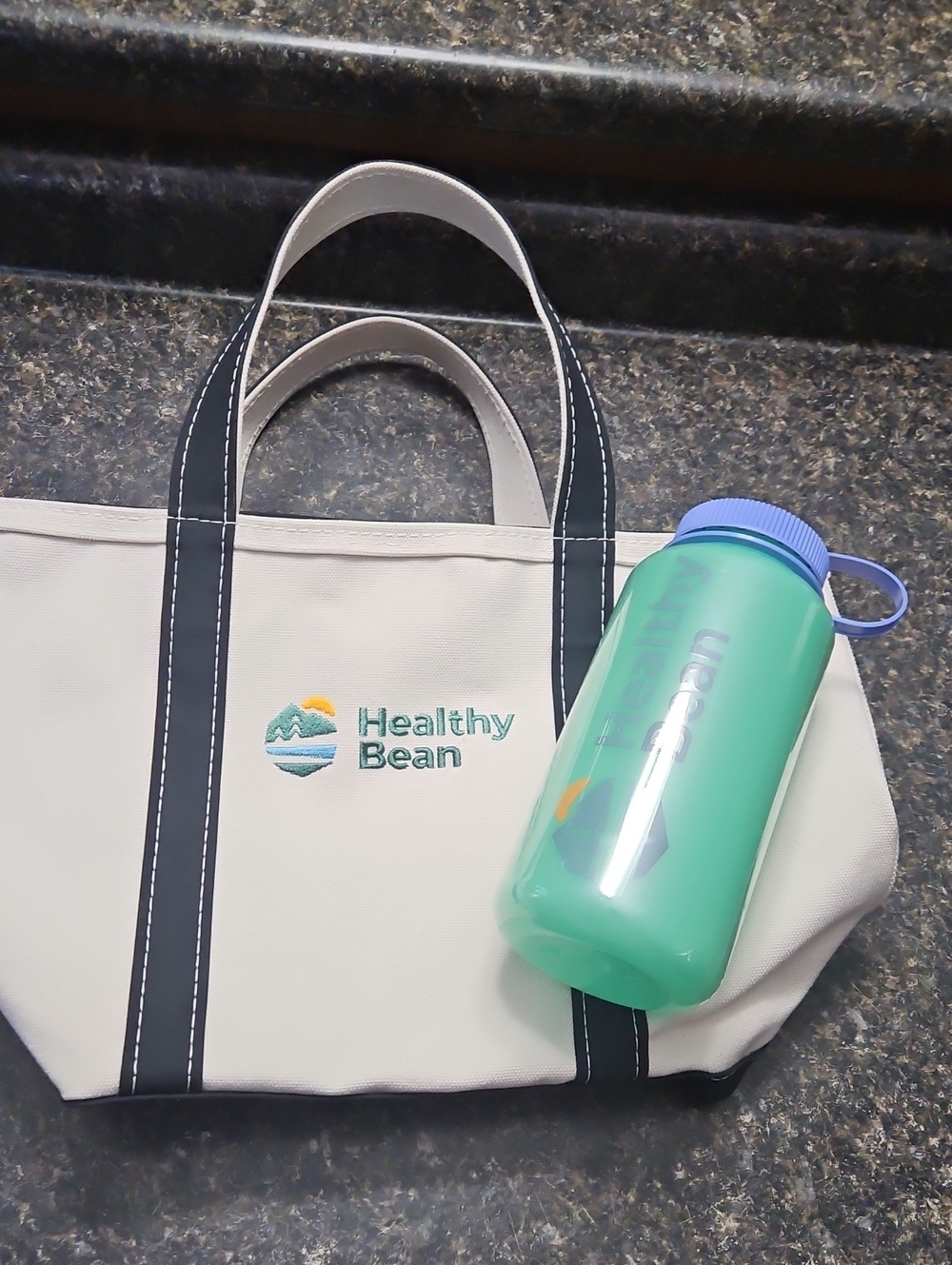 Ll Bean Canvas Tote Bag in Cream with Black Straps With Water Bottle